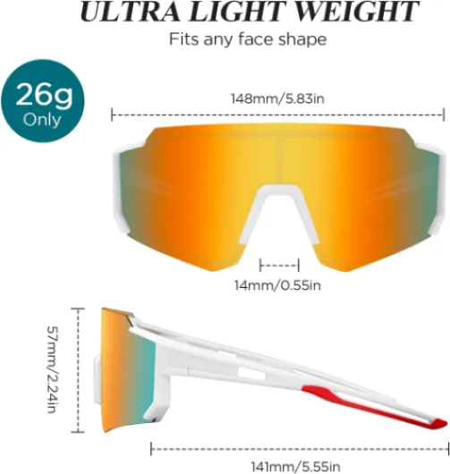 AiQInu Lunettes de Sport pour Hommes & Femmes, Lunette de Soleil Sport Polarisée, Protection UV, Lunettes de Soleil Légeres pour Cyclisme, Course, Golf, Ski, Baseball, Pêche, Beachvolleyball