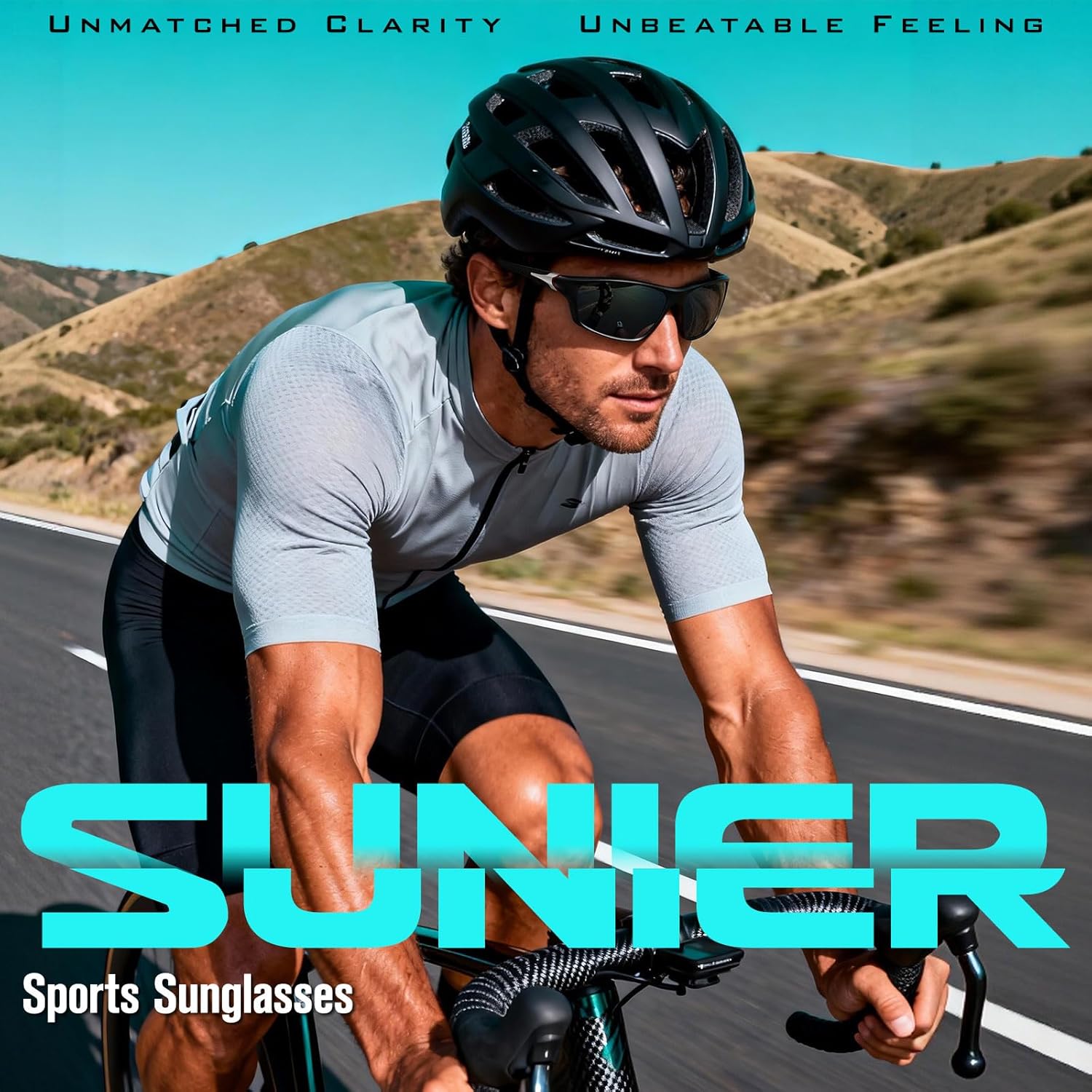 Lunettes de Soleil Polarisées pour Homme Femme,Sportives Lunettes de Conduite Pêche Vélo Anti-UV Lunettes de Soleil Monture Noir-bleu - Lentille Glace Bleu+noir Gris