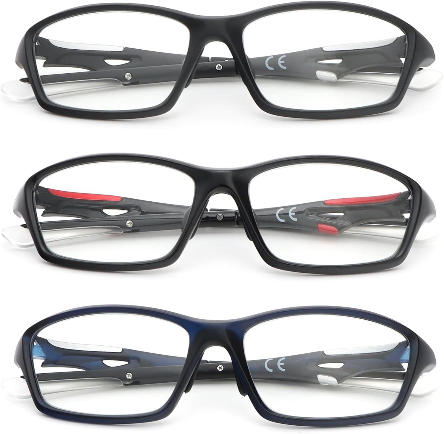 Lunettes de lecture rectangulaires 3 pièces pour hommes et femmes, lunettes d'ordinateur surdimensionnées élégantes (Noir Mat, Noir Brillant, Bleu Mat) 1.5