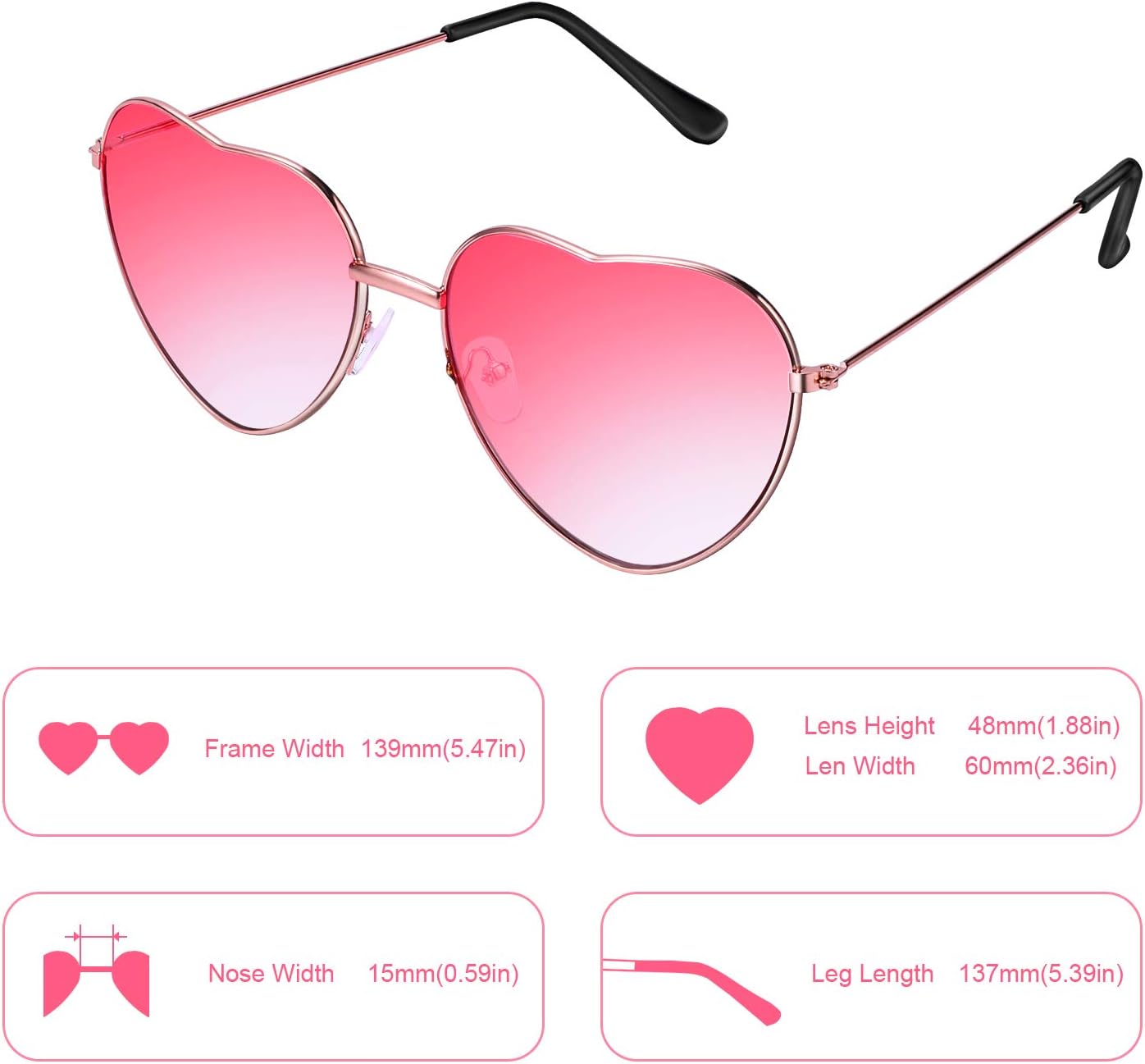 Boao 2 Paires de Lunettes Spécifications hippies Lunettes en Forme de Coeur pour Accessoire Déguisement Hippie, Cadre Or Rose