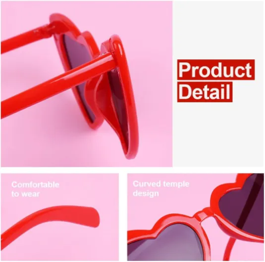 Ainiv 2 Paires Lunettes Coeur, Lunettes de Soleil Vintage, Écran Solaire UV400 et Protection UV, Pour Fête, Voyage, Séance Photo, Mariage Rouge