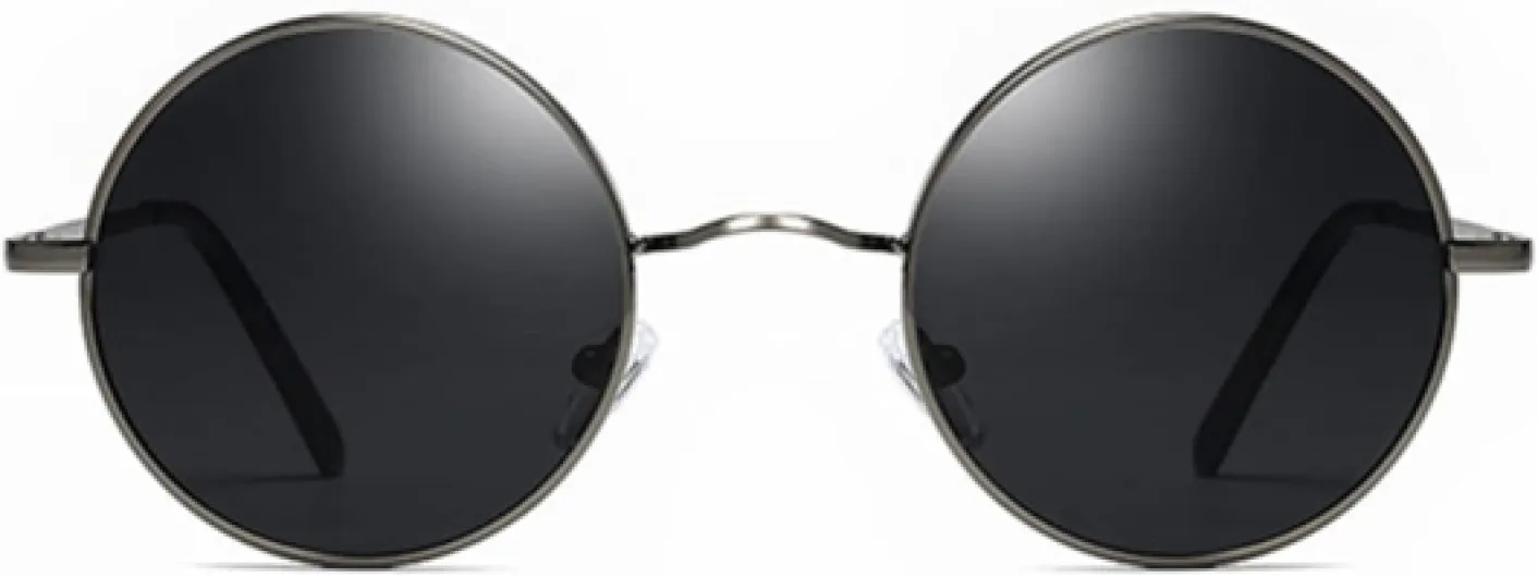 Lunettes de Soleil Polarisées Ronde Homme Femme UV400 Lunettes Rétro Vintage Cadre Métallique Gris/Noir