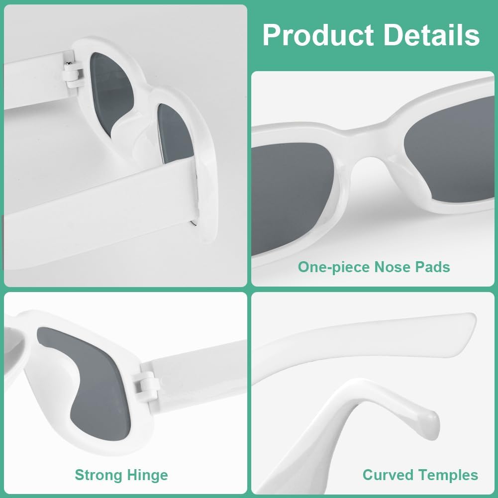 Ainiv Vintage Lunettes de Soleil Rectangulaires pour Femmes Hommes, Écran Solaire UV400 et Protection UV, pour Shopping, Voyage 2 Paires - Noir + Blanc