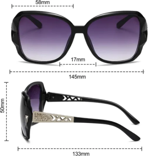 Lunettes de Soleil Femme Polarisées Vintage Rectangulaires, Protection UV400, Oversize Classique Grand Cadre, Surdimensionnées Mode