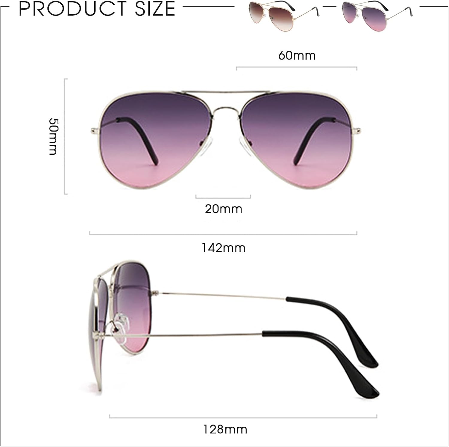 2 Paires Lunettes de Pilote avec Verres Teintés Pour Femmes Hommes, Anti UV Lunette de Soleil Polarisante Classique Rétro pour la Conduite, Voyage, Extérieure 2pcs