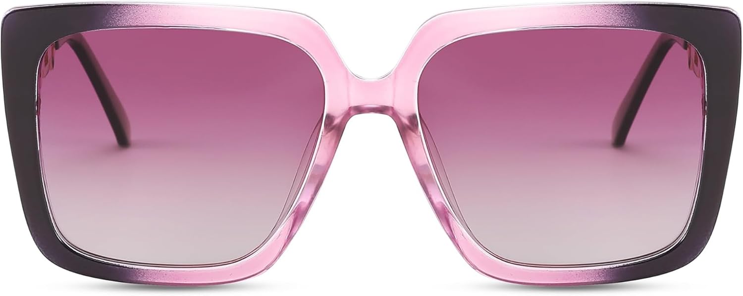 Lunettes de Soleil Polarisées Femmes Grandes Lunettes Carrées Classiques Vintage Fashion avec Protection UV400 B0003 Monture Violette Dégradée - Lentille Violet 62 Millimètres
