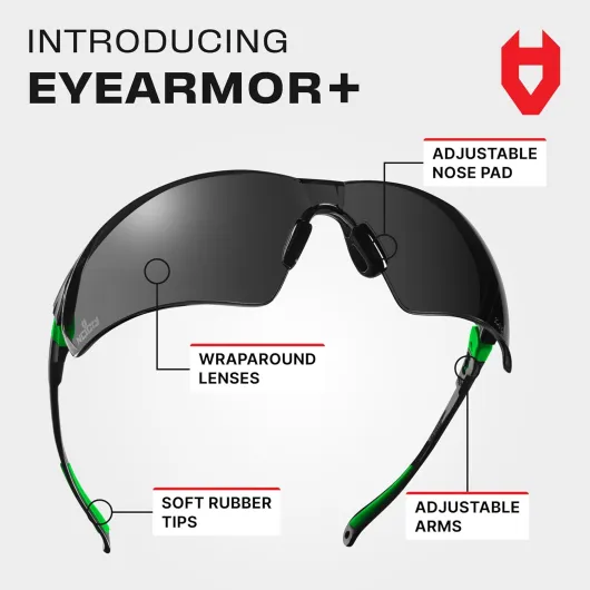 NoCry Lunettes de sécurité avec verres transparents anti-buée et anti-rayures et poignées antidérapantes, protection UV, réglable Teinté noir et vert Teinté