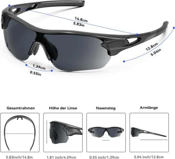 BEACOOL Lunette de Soleil Sport Polarisée Homme Femme Lunettes de Cyclisme pour Velo Cyclisme Moto Conduite Baseball Alpinisme Running Pêche UV400 Protection Noir Mat