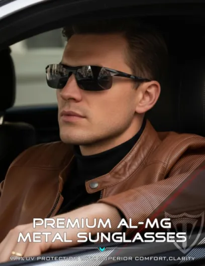 Hommes Polarisées Sport Lunettes De Soleil Al-Mg Cadre métallique 8-177-monture Noire/Lentille Noire (Non Miroir)