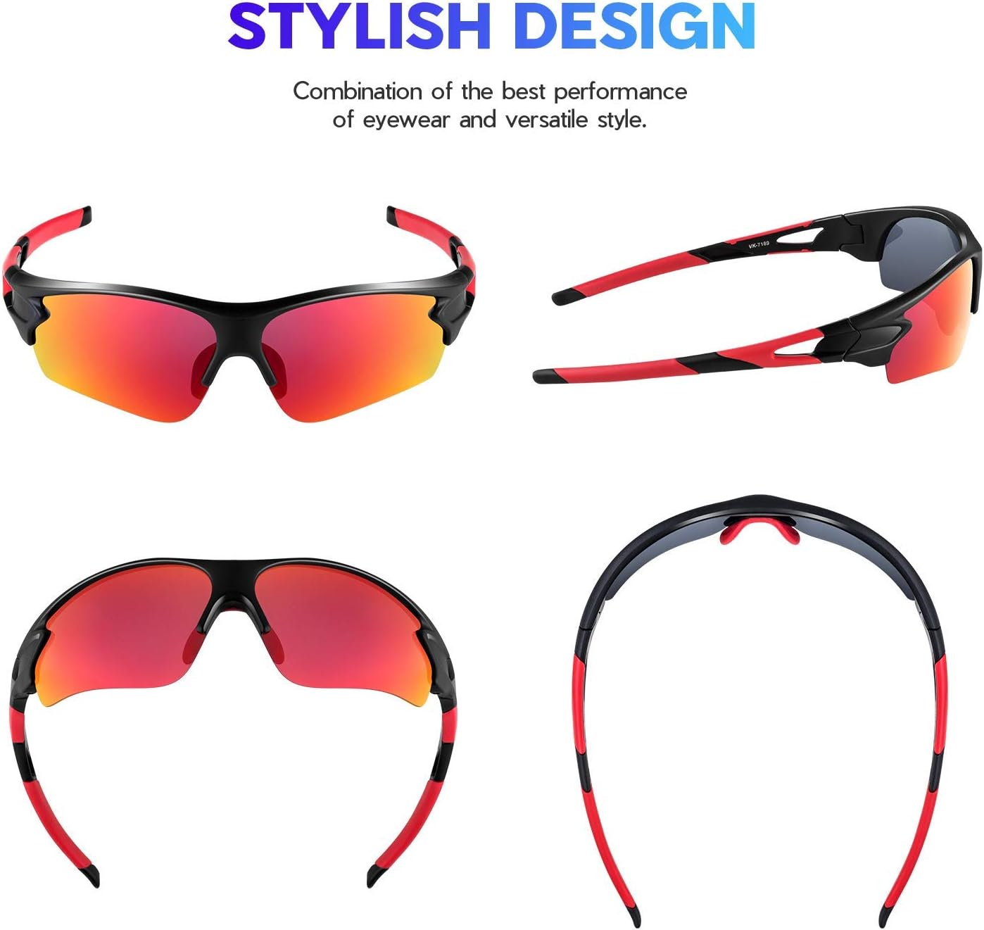 BEACOOL Lunette de Soleil de Sports Polarisée Homme Femme Lunettes de Cyclisme Jeunes Baseball Cyclisme Course Pêche Golf Moto Protection UV400 Noir Rouge