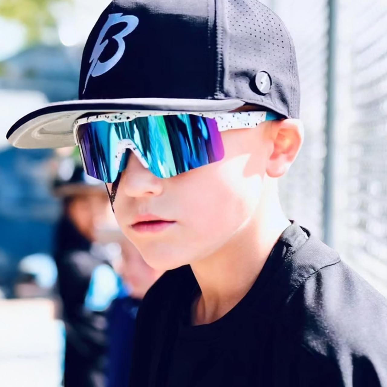 Eazyrun Lunettes de sport polarisées pour hommes, femmes, jeunes, idéales pour le softball, le cyclisme, la course à pied, la randonnée F24d Blanc Brillant/Bleu Blanc