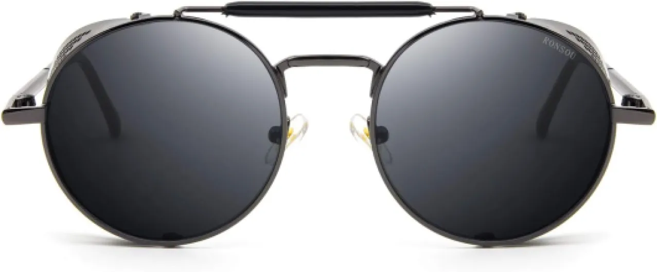 RONSOU Steampunk Style Ronde Vintage Polarisées Lunettes de Soleil Rétro Lunettes UV400 Protection Métal Cadre B2 Cadre Grise/Lentille Grise(non-polarisé)