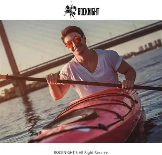 ROCKNIGHT lunettes de soleil rondes polarisées pour hommes protection UV lunettes de soleil steampunk gothiques avec monture en métal Monture Noire/Verre Rouge Orange