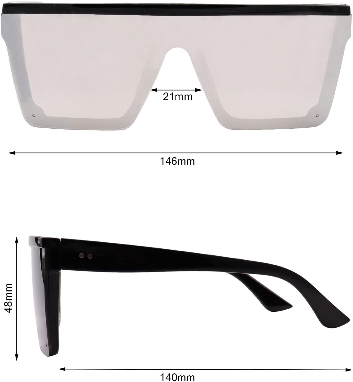Lunettes de soleil carrées surdimensionnées pour homme et femme - Monture large Whitesilver