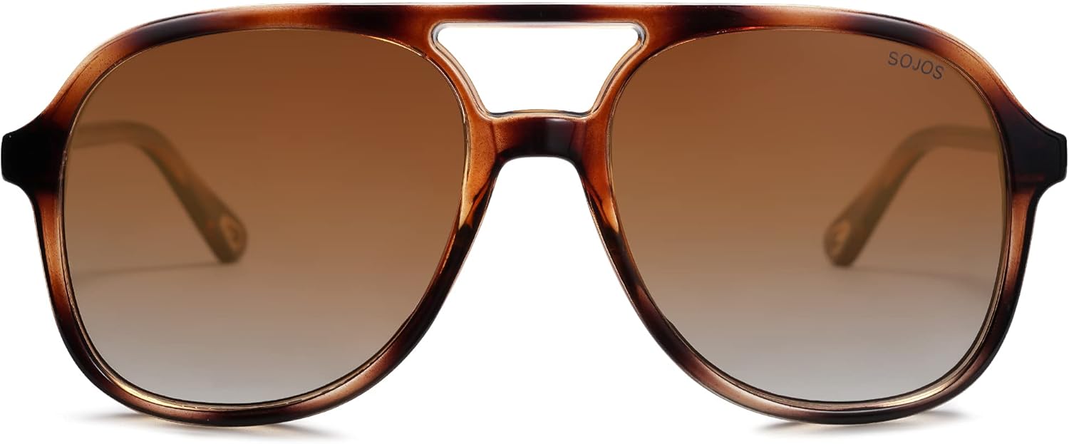 Lunettes de Soleil Homme Polarisées Femme Carrées Rétro Vintage à Double Pont Rectangulaire Unisexe Lunettes de Soleil Protection UV400 SJ2174 Tortue Brune/Brun