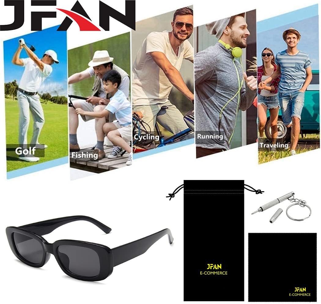 Lunettes De Soleil Rectangulaires Femme Unisex Vintage Avec Monture Carrée Rétro Voyage Protection UV400 Mode Noir