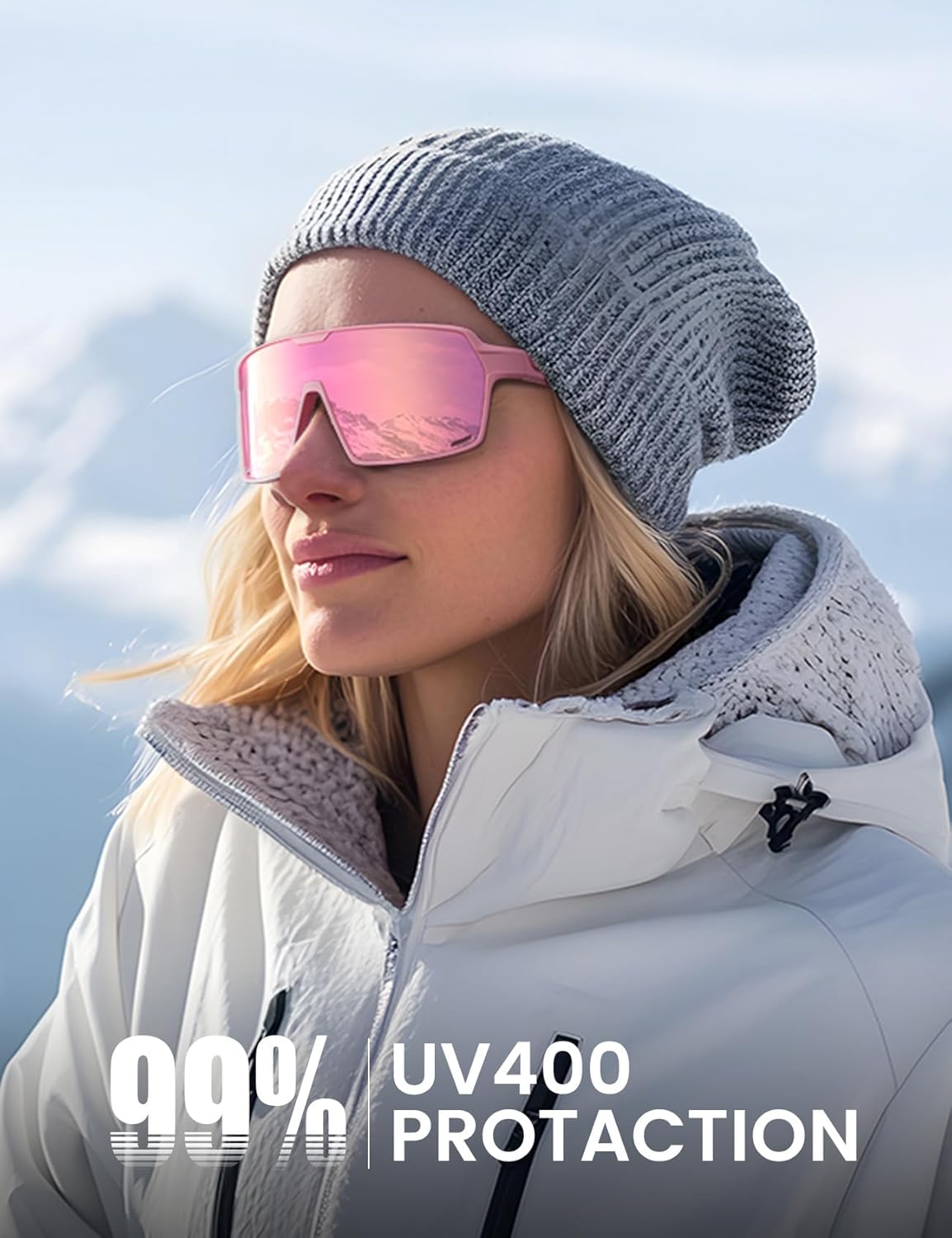 Lunettes de Soleil Polarisées Cyclisme, [29g Ultra-Légère] Protection UV400, TR90-Monture, Lunettes de Soleil de Sport Réglables Homme pour Pêche/Course à pied/Randonnée Rose
