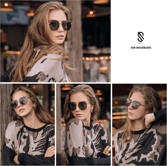 Designer Femmes Lunettes De Soleil Élégant Flat Spéculaire Aurora SJ1137 Cadre Or Rose / Verres Dégradés Gris Rose