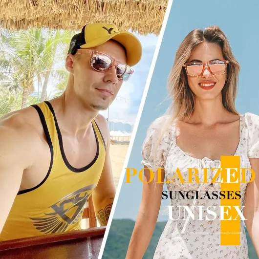 Lunettes de Soleil Polarisées Carrées Style Rétro Classique Mixte Homme Femme pour Conduite et Voyage A19 Transparent Rose Rose Multicolore