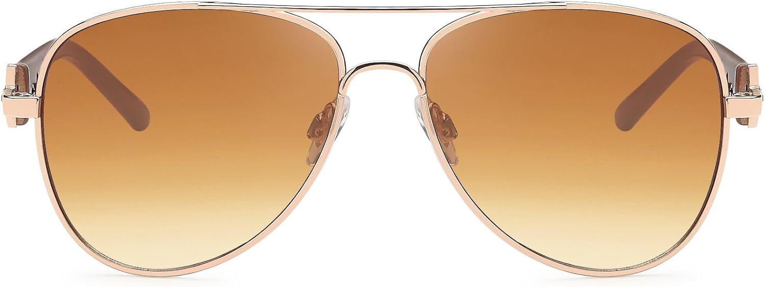 Lunettes de pilote pour femmes avec verres teintés, lunettes de soleil avec branches laquées et strass 09020053 Monture Dorée-marron Foncé / Verre Dégradé Marron