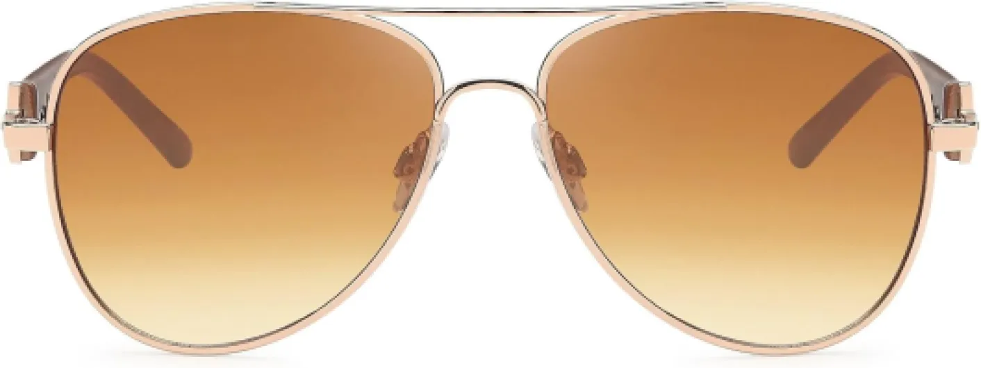 Lunettes de pilote pour femmes avec verres teintés, lunettes de soleil avec branches laquées et strass 09020053 Monture Dorée-marron Foncé / Verre Dégradé Marron