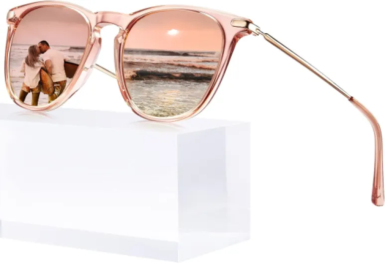Vintage Lunette de Soleil Femme Polarisées UV 400 Protection A3-monture Rose,verres Rose01
