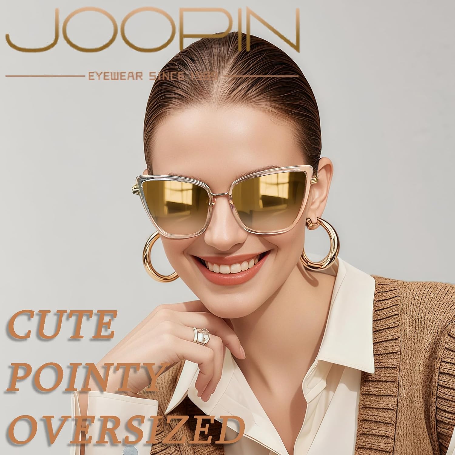 Lunettes de Soleil Œil de Chat pour Femmes Cateyes Lunettes Solaires à la Mode Classique Rétro Stylé UV400 Protection B04 Transparent Doré