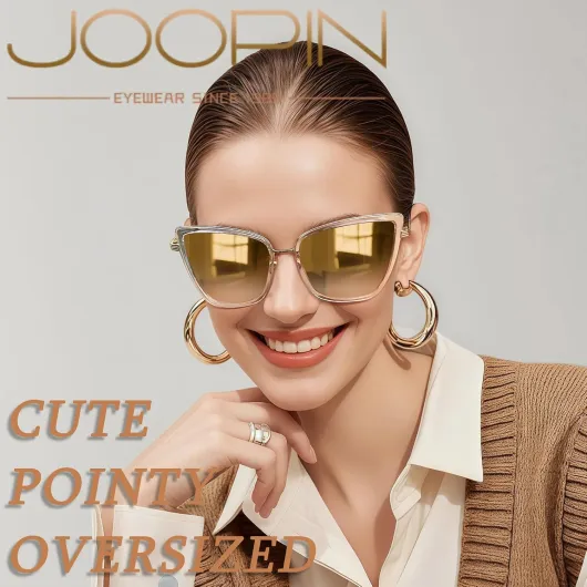 Lunettes de Soleil Œil de Chat pour Femmes Cateyes Lunettes Solaires à la Mode Classique Rétro Stylé UV400 Protection B04 Transparent Doré