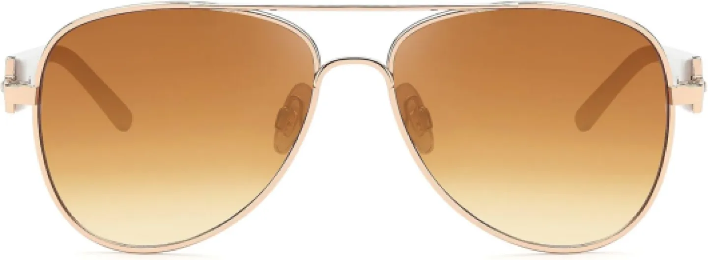Lunettes de pilote pour femmes avec verres teintés, lunettes de soleil avec branches laquées et strass 09020053 Monture Dorée-blanche / Verre Dégradé Marron