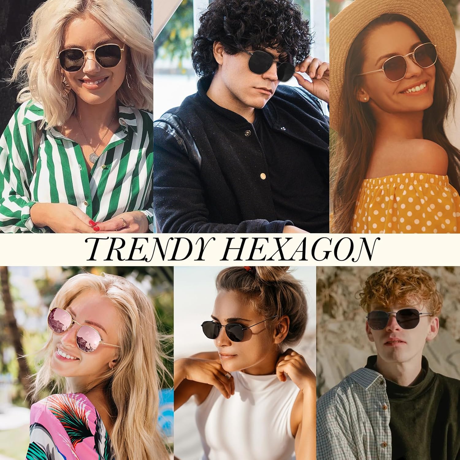 Lunettes de Soleil Femme Homme Polarisées, Lunettes de Soleil Carrées Tendance Femmes, Cadre en Métal Hexagonal Ultraléger avec Nuances Protection UV400 1 Paquet - Doré Monture - Rose Mirror Lentille