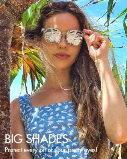 Myiaur Lunettes de soleil polarisées pour femme avec verres miroir rétro et protection UV400 - Grandes lunettes tendance et élégantes Gris Clair Doré