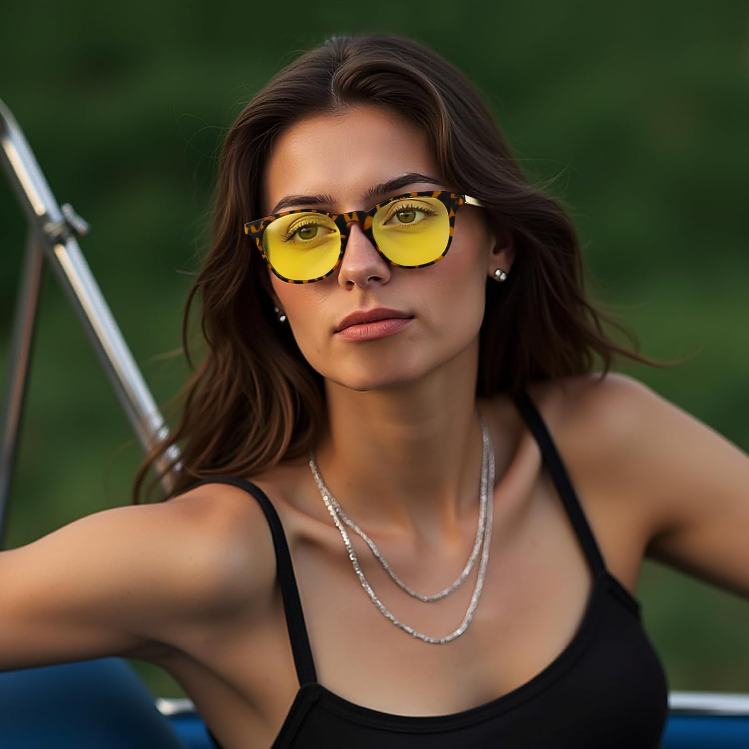 Lunettes de Soleil Femme Polarisées Mode Rétro Vintage la Protection UV 400 pour Conduire Voyager Léopard Jaune