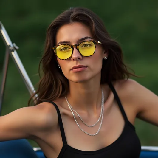 Lunettes de Soleil Femme Polarisées Mode Rétro Vintage la Protection UV 400 pour Conduire Voyager Léopard Jaune