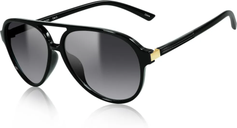 Pilot Lunettes de soleil – Classic Double Bridge, détails métalliques élégants, protection UV400 Noir Brillant/Gris Dégradé