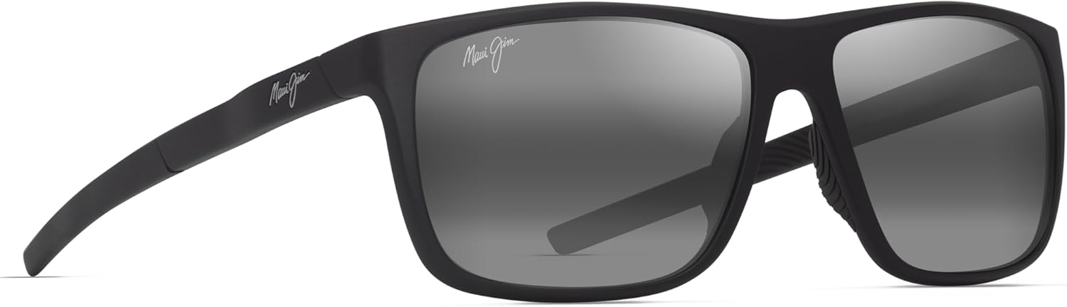 Maui Jim Lunettes de soleil rectangulaires Lehopulu pour homme Noir Mat/Gris Neutre Polarisé 58 - Millimètres