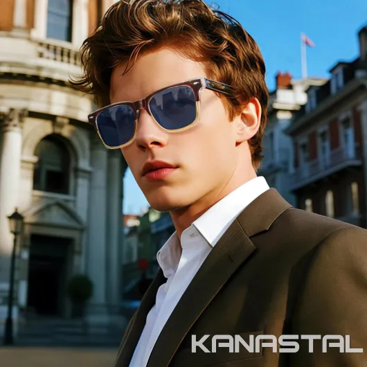 Lunettes de Soleil Homme Femme Polarisées UV400 Carrées Élégantes - Monture TR90 Branches Acétate Tendance A03 Monture Transparente Brun Foncé et Clair Verres Bleu-gris comme le montre l'image