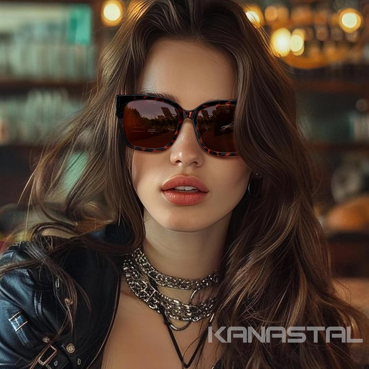 Surlunettes de Soleil Polarisées Homme Femme Lunettes de Soleil Tendance Carrées Unisexe UV400 pour la Conduite Monture en Écaille de Tortue et À Verres Marron