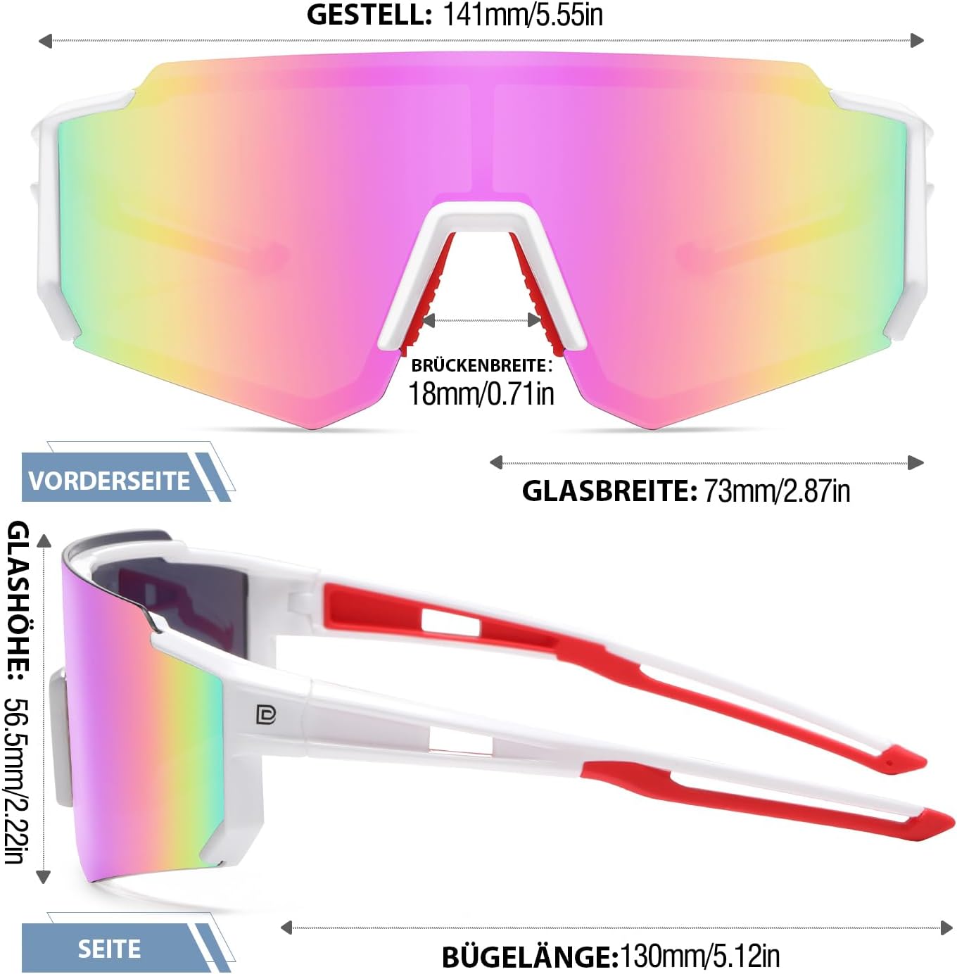 Lunettes de soleil de sport polarisées pour homme et femme Protection UV400 Baseball Cyclisme Course à pied Pêche Lunettes de soleil DC0068 Cadre Blanc Revo Lentille Rose