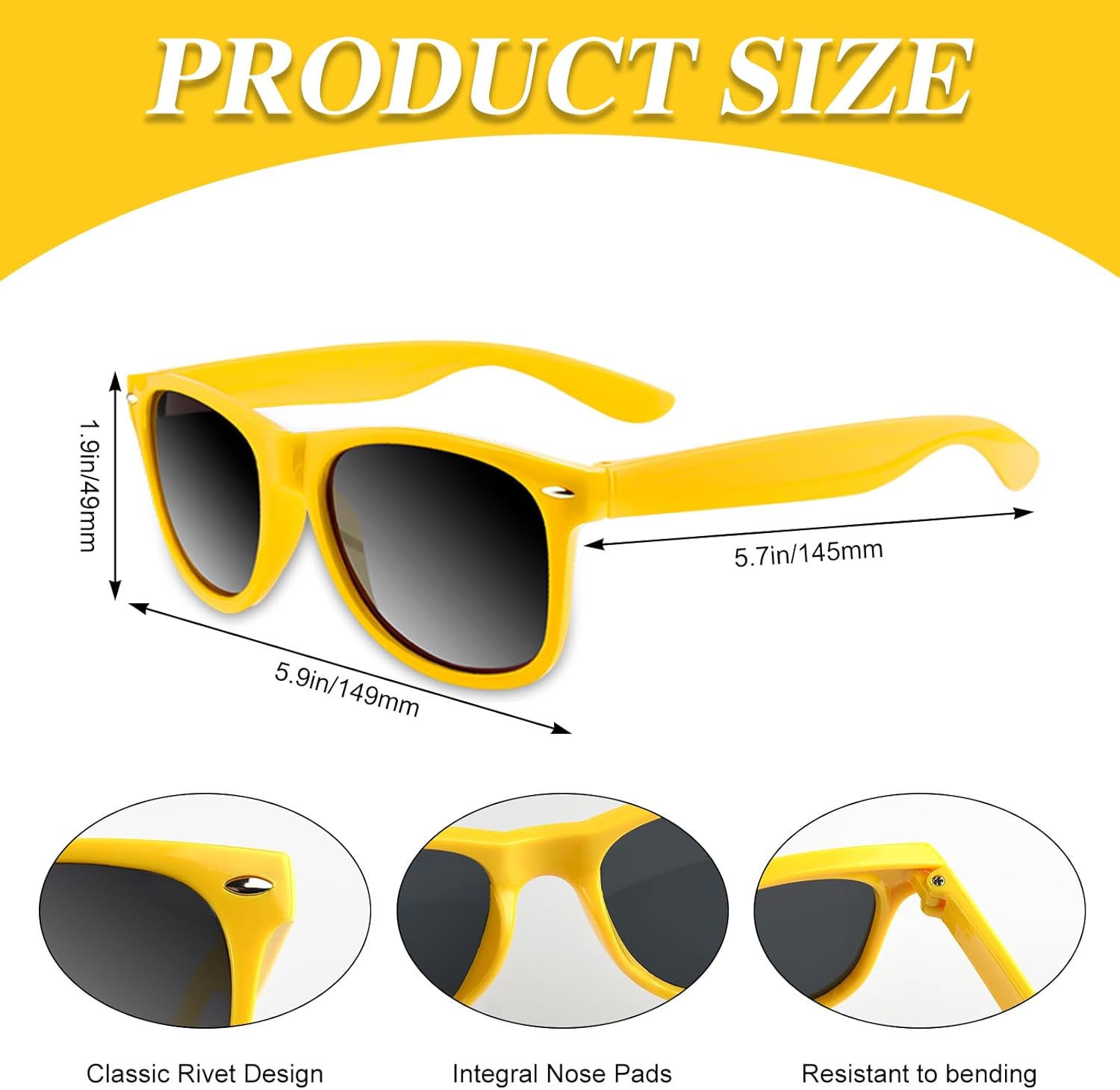 Lot de 20 paires de lunettes de soleil colorées pour mariage, plage, été, piscine, fête Jaune 5.7 Pouces
