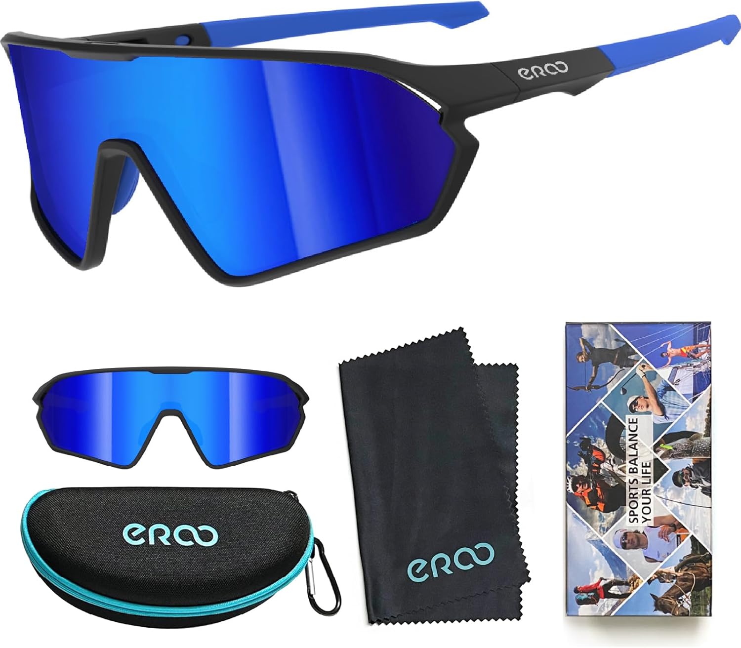Lunettes de soleil de sport polarisées pour hommes, femmes, jeunes, cyclisme, trail, randonnée - 1206 Noir / Bleu