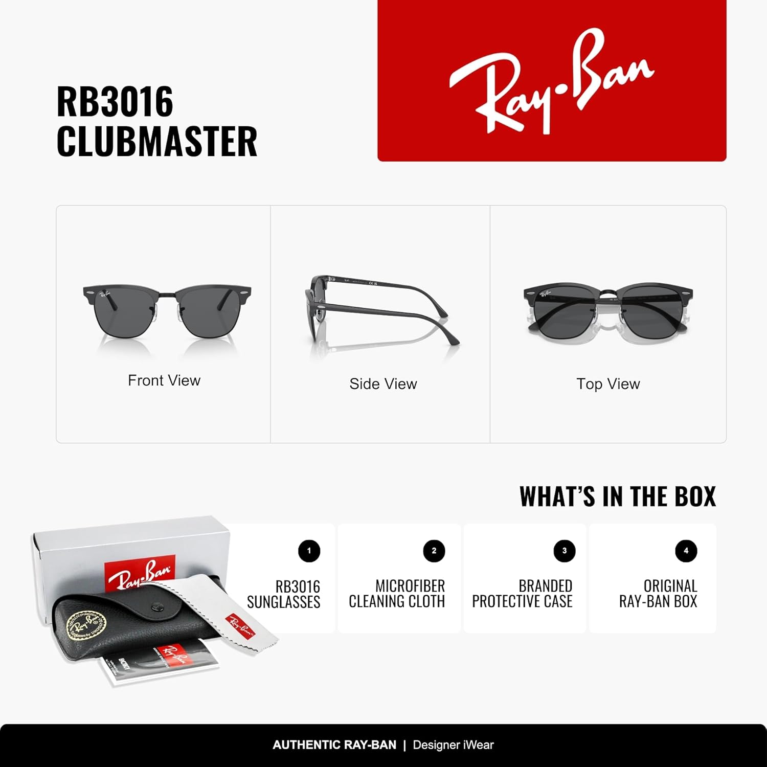 Ray-Ban Rb3016 Clubmaster Lunettes de soleil Mixte M Vert Sur Noir/Gris Foncé