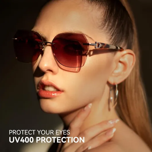 Lunettes de soleil sans monture surdimensionnées pour femmes à la mode géométrique diamant coupe dégradé lentille Protection UV nuances de mode Brun