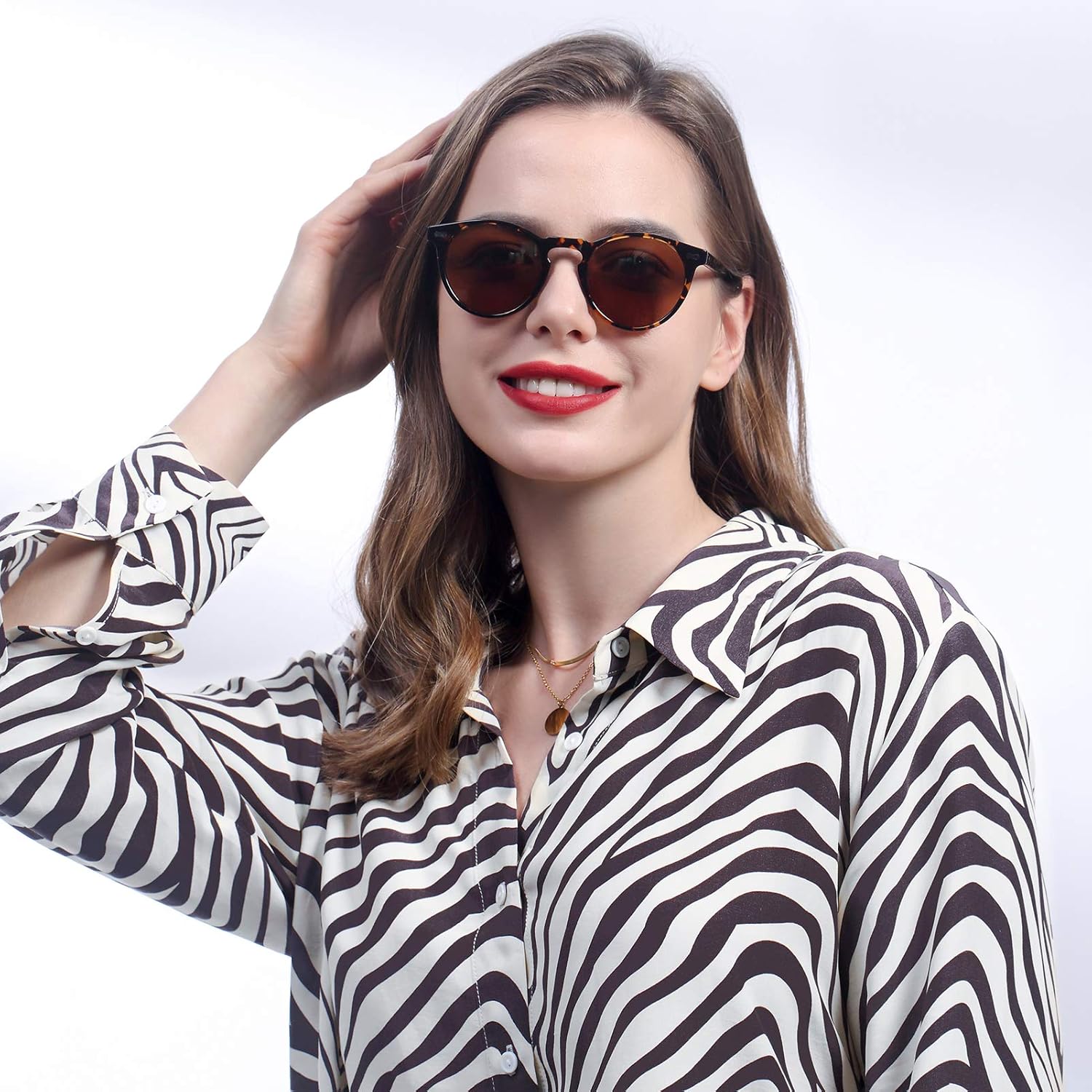 Lunettes de Soleil Femme Polarisées Mode Rétro Vintage la Protection UV 400 pour Conduire Voyager C03/Monture: Écaille; Linsen:marron