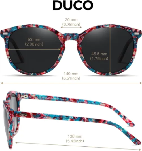 Lunettes de Soleil Femme Polarisées Mode Rétro Vintage la Protection UV 400 pour Conduire Voyager DC1230 Tortue