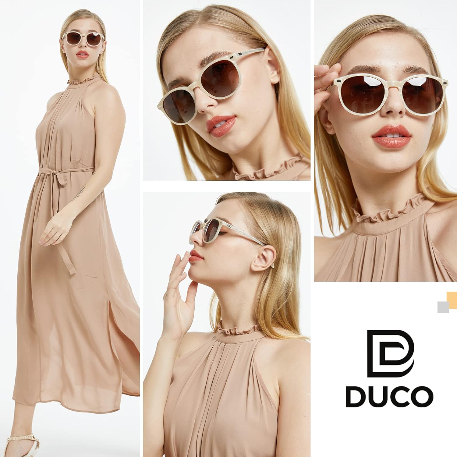 Lunettes de Soleil Femme Polarisées Mode Rétro Vintage la Protection UV 400 pour Conduire Voyager DC1230 Cadre Beige, Lentille Marron