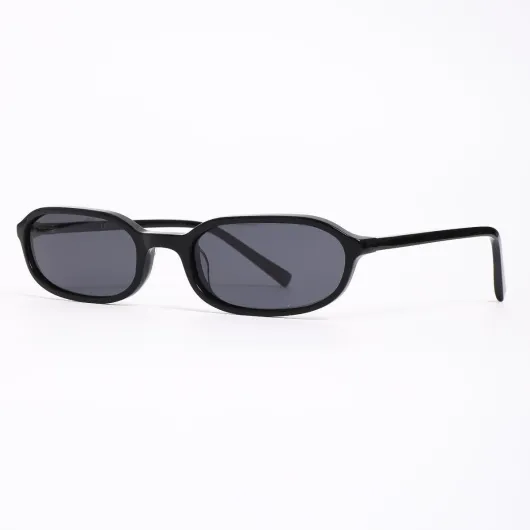 Liora Alice Lunettes de soleil rondes carrées avec monture fine en acétate des années 90 Style rétro minimaliste Unisexe Étui premium Verres polarisés Protection UVA/UVB Noir