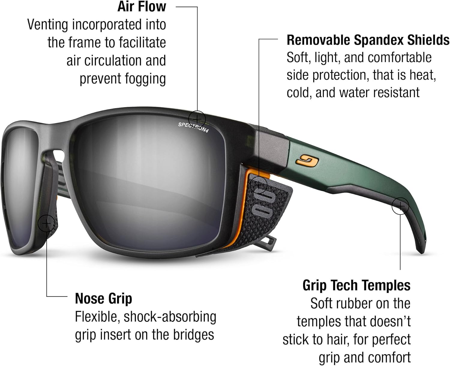 Shield Lunettes de soleil alpinisme, randonnée, trekking, voile Mixte (lot de 1) Taille unique Vert Foncé / Orange Catégorie 4