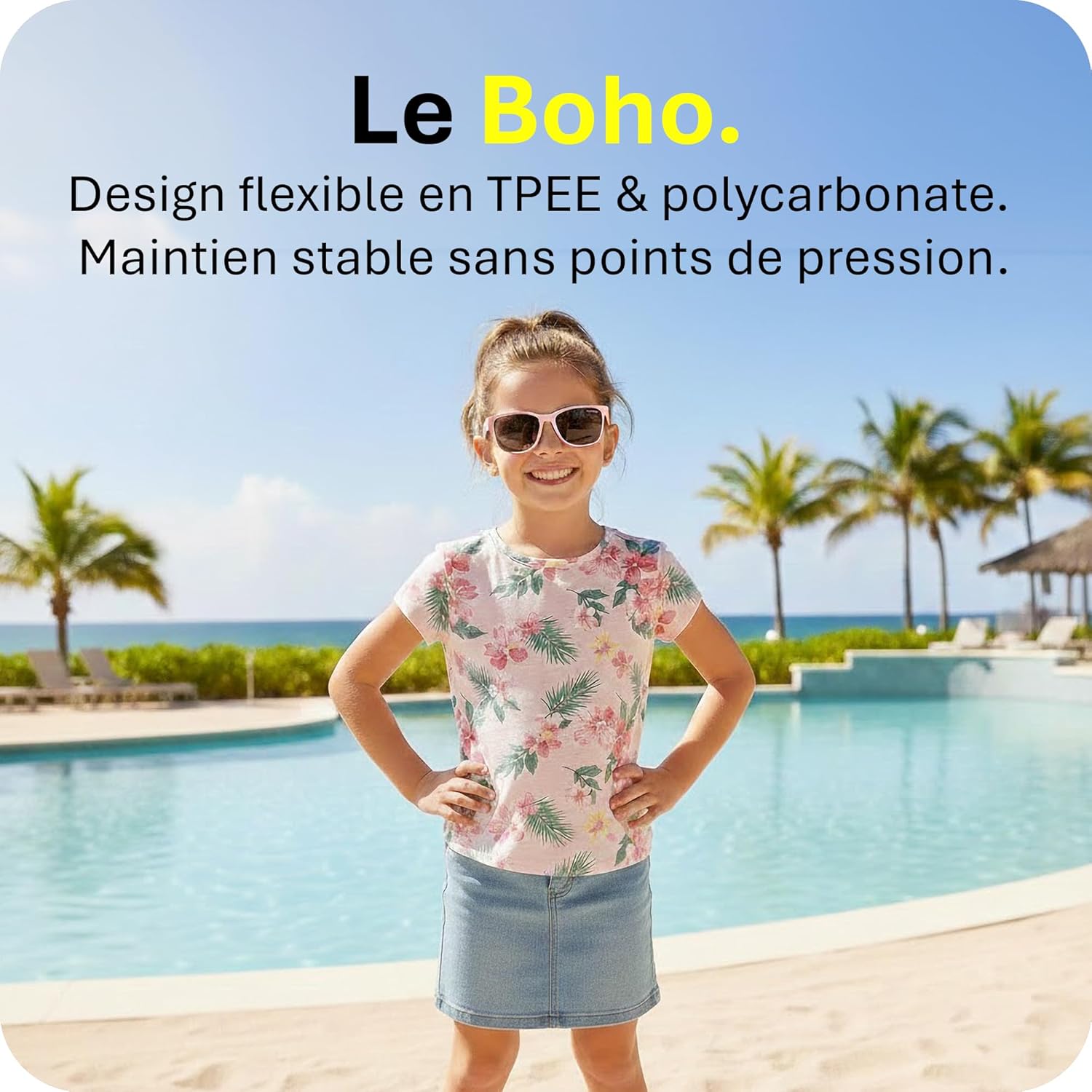 Lunettes de soleil enfant (3-6/6-9/9-14 ans) UV400 & verres catégorie 3 - Branches flexibles & légères en TPEE et polycarbonate - Design européen Rose 3-6 ans