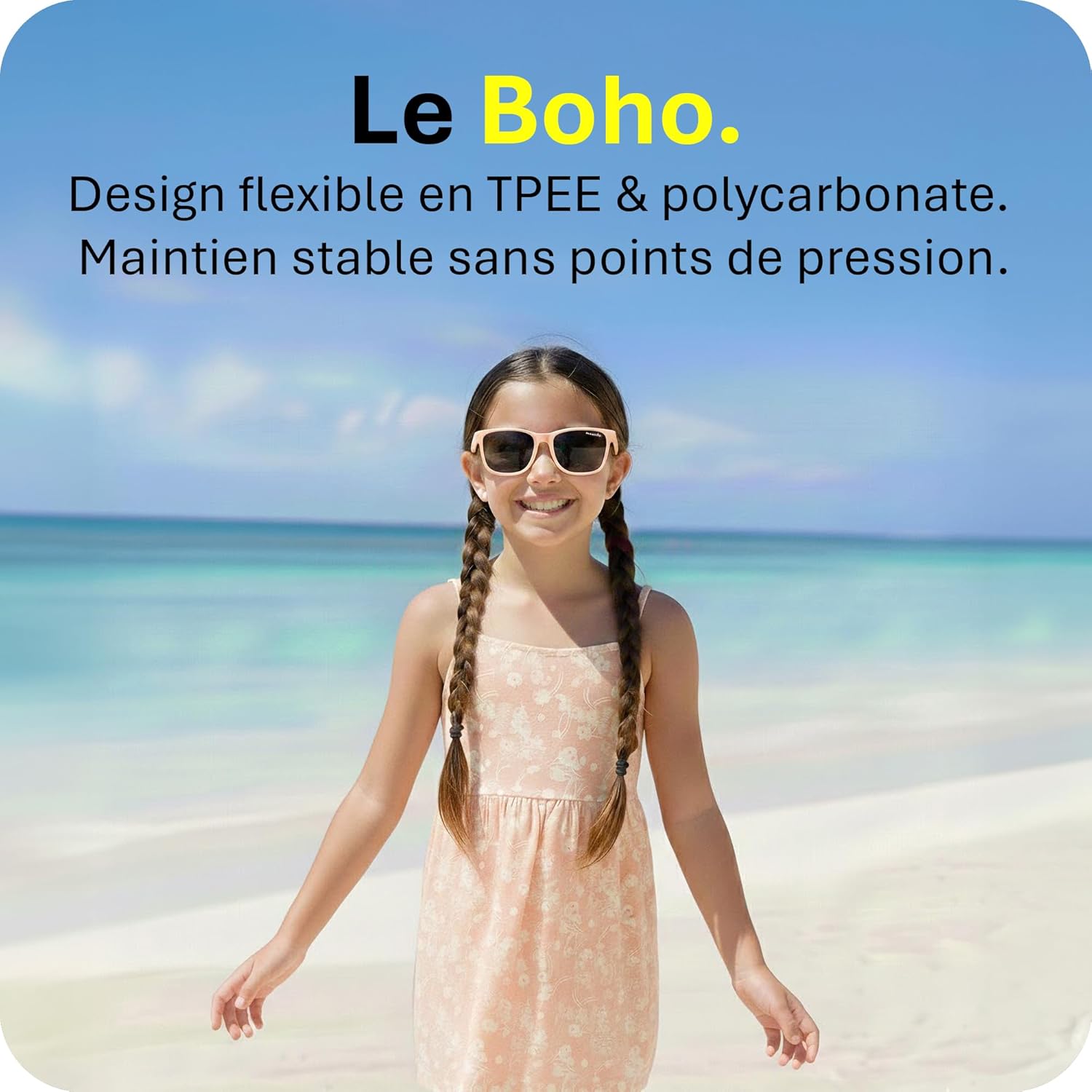 Lunettes de soleil enfant (3-6/6-9/9-14 ans) UV400 & verres catégorie 3 - Branches flexibles & légères en TPEE et polycarbonate - Design européen Pêche 9-14 ans