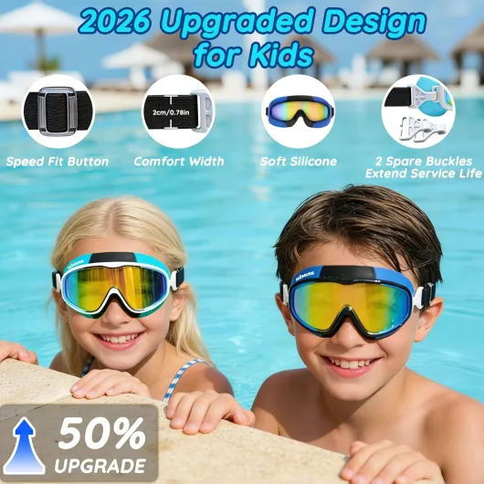 Lunettes Piscine pour Enfants 2PCS,Sangle en Tissu Confortable, Lunettes de Natation Enfants 3 4 5 6, Protection UV Lentilles Antibuée, Etanches, pour Garçons et Filles 3-14 Ans, Piscine Plage